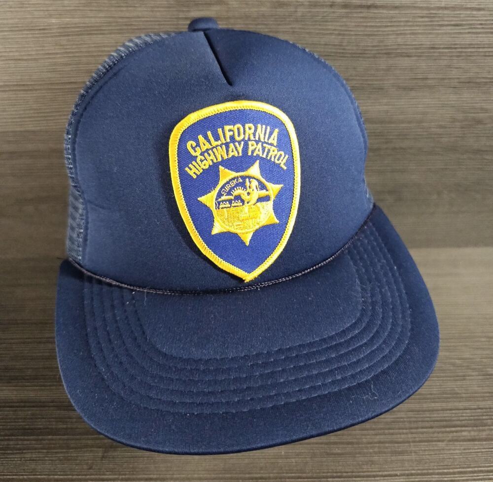 Vintage California Highway Patrol Hat Snapback Trucker Mesh Patch 80s Navy Blue